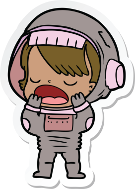 Bir insan tarafından çizilmiş konuşan astronot çizgi filminin çıkartması.