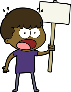 Bir insan tarafından çizilmiş pankartlı bir karikatür.