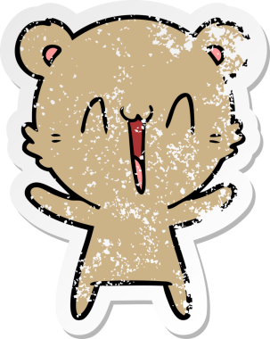 Bir insan tarafından çizilmiş mutlu ayı karikatürünün sıkıntılı çıkartması.