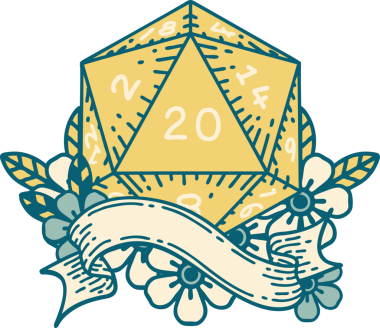 Retro Dövme Biçimi Doğal 20 D20 zar bir insan tarafından çizildi