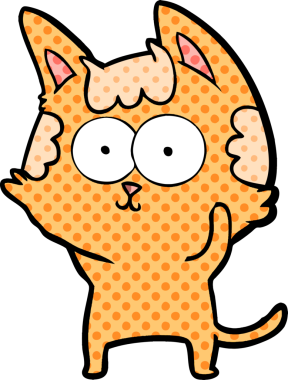 Bir insan tarafından çizilmiş mutlu çizgi film kedisi.