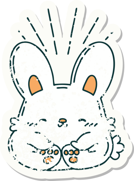 Dövme stili eski bir çıkartma bir insan tarafından çizilmiş mutlu tavşan.