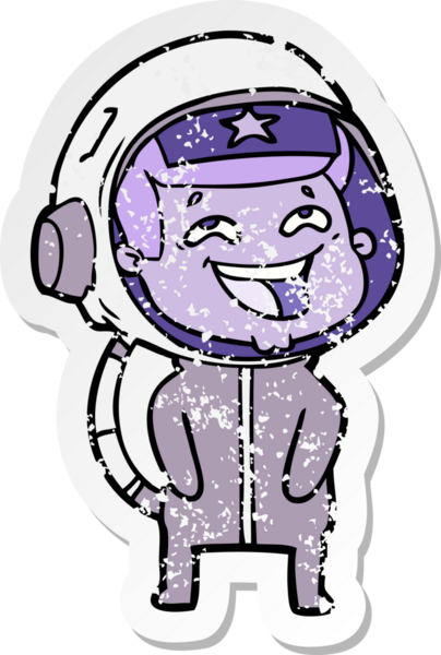 Bir insan tarafından çizilmiş gülen astronot çizgi filminin sıkıntılı çıkartması.