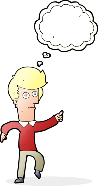 Bir insan tarafından çizilen düşünce baloncuğuyla işaret eden çizgi film adamı.