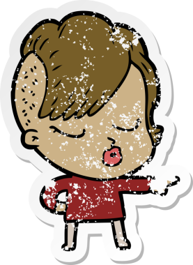 Çizgi film çıkartması. Bir insan tarafından çizilmiş güzel hippi kız.