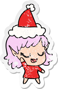 Noel Baba şapkası takan elf bir kızın insan tarafından çizilmiş üzgün çıkartması.