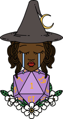 Retro Dövme Tarzı Ağlayan İnsan Cadı Doğal bir D20 zar atışıyla Bir insan tarafından çizilmiş