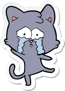 Bir insan tarafından çizilmiş ağlayan bir kedinin çıkartması.