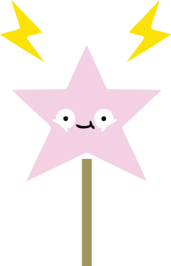 Bir insan tarafından çizilmiş sihirli değneğin düz renkli retro karikatürü