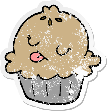 Bir insan tarafından çizilmiş şirin bir karikatür pastasının sıkıntılı çıkartması.