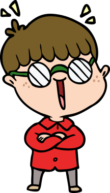 Bir insan tarafından çizilmiş gözlük takan çizgi film çocuğu.