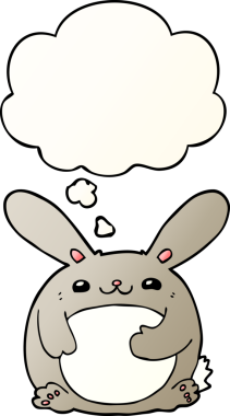 Düşünce baloncuklu çizgi film tavşanı bir insan tarafından çizilmiş.