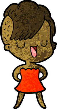 Bir insan tarafından çizilmiş hippi saç kesimli sevimli bir çizgi film kızı.