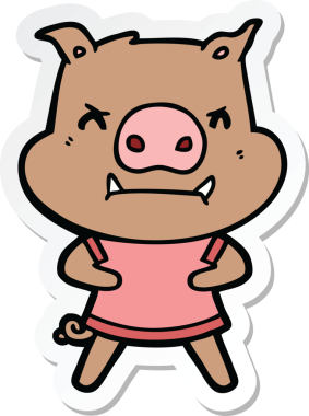 Bir insan tarafından çizilmiş kızgın çizgi film domuzu çıkartması.