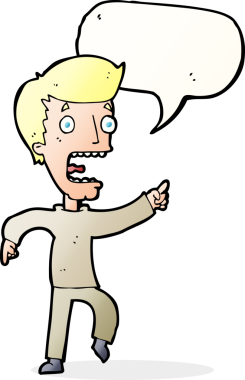 Bir insan tarafından çizilmiş, konuşma balonuyla dehşete düşmüş bir adam.