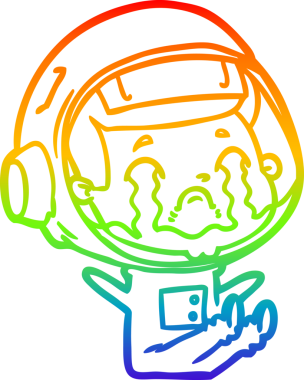 Gökkuşağı gradyan çizgi çizimi bir insan tarafından çizilmiş ağlayan astronot