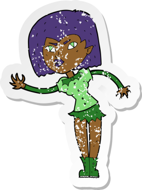 Bir insan tarafından çizilmiş vampir bir kızın gerilimli çıkartması.