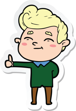 Bir insan tarafından çizilmiş mutlu bir çizgi film karakterinin çıkartması.