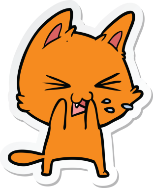 Bir insan tarafından çizilmiş çizgi film kedisinin çıkartması.