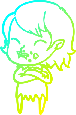 Bir insan tarafından çizilmiş yanağında kan olan vampir bir kızın çizdiği soğuk çizgi.