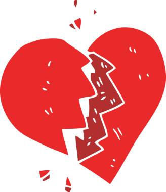 Bir insan tarafından çizilen kırık kalbin düz renk çizimi