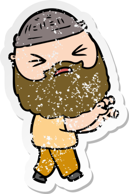 Bir insan tarafından çizilmiş sakallı bir çizgi film karakterinin sıkıntılı çıkartması.