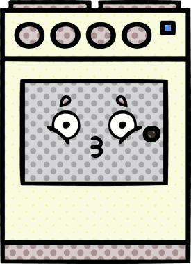 Bir insan tarafından çizilmiş mutfak fırınının çizgi romanı.