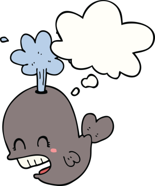 Bir insan tarafından çizilmiş düşünce baloncuğu ile balina fışkırtan çizgi film