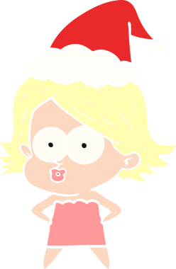 Bir insanın çizdiği Noel Baba şapkasıyla somurtan bir kızın el resmi.