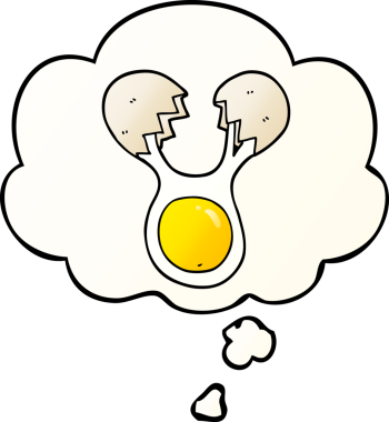 Bir insan tarafından çizilmiş yumuşak eğimli düşünce baloncuklu karikatür yumurtası.