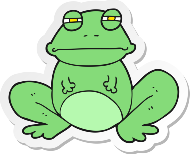 Bir insan tarafından çizilmiş karikatür kurbağasının çıkartması.