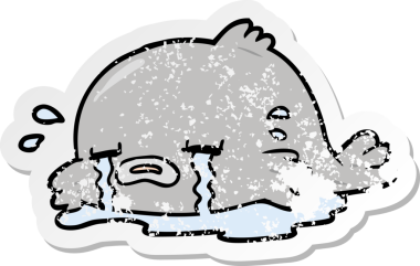 Bir insan tarafından çizilmiş ağlayan bir balığın hüzünlü çıkartması.