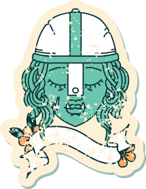 Retro Dövme Biçimli Ork savaşçı yüzü bir insan tarafından çizilmiş