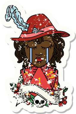 Retro Dövme Tarzı Ağlayan İnsan Druid karakteri Bir insan tarafından çizilmiş doğal bir D20 ruloyla