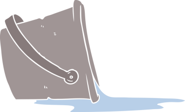 Düz renkli çizgi film. Bir insan tarafından çizilmiş bir kova su.