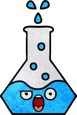 Bir insan tarafından çizilmiş bir bilim şişesinin retro grunge desen karikatürü.