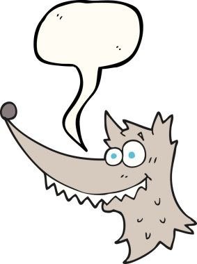 Bir insan tarafından çizilmiş serbest konuşma balonu karikatür kurt kafası.