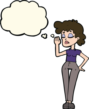 Bir insan tarafından çizilmiş düşünce baloncuğuyla görmezden gelen çizgi film kadını.