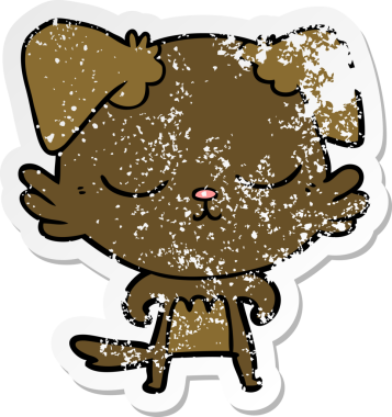 Bir insan tarafından çizilmiş şirin bir köpeğin sıkıntılı çıkartması.