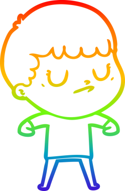 Gökkuşağı gradyan çizgi çizimi bir insan tarafından çizilmiş huysuz bir çocuk