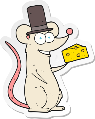 Bir insan tarafından çizilmiş peynirli çizgi film faresinin çıkartması.