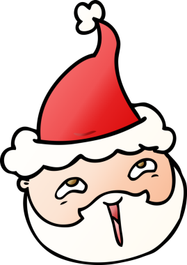 Bir insan tarafından çizilmiş Noel Baba şapkası takan sakallı bir erkek yüzü çizilmiş.