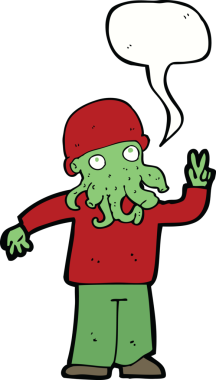 Bir insan tarafından çizilmiş havalı bir uzaylı çizgi filmi.