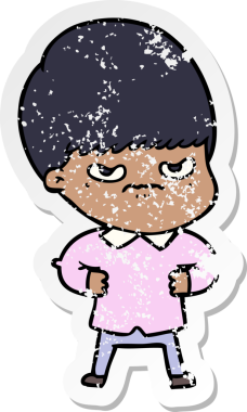 Bir insan tarafından çizilmiş kızgın bir çizgi film çocuğunun sıkıntılı çıkartması.