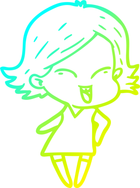 Bir insan tarafından çizilmiş mutlu çizgi film kızı çizimi.