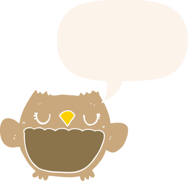 bir insan tarafından çizilmiş konuşma baloncuklu çizgi film baykuşu