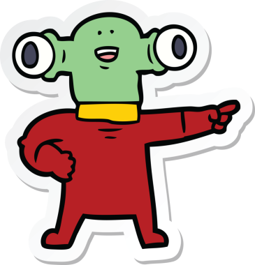 Bir insan tarafından çizilmiş dost canlısı çizgi film uzaylısının çıkartması.