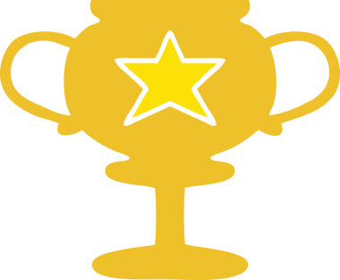 Bir insan tarafından çizilmiş altın bir kupanın düz renkli retro karikatürü