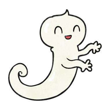 Bir insan tarafından çizilmiş el yapımı karikatür bir hayalet.