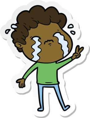 Bir insan tarafından çizilmiş, ağlayan bir çizgi film karakterinin çıkartması.